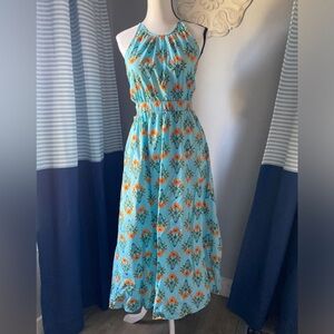 Moon River Floral Blue Sleeveless Dress